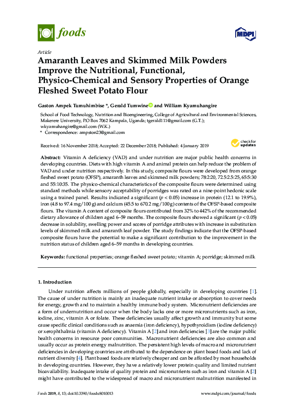 (PDF) Amaranth Leaves and Skimmed Milk Powders Improve the Nutritional ...