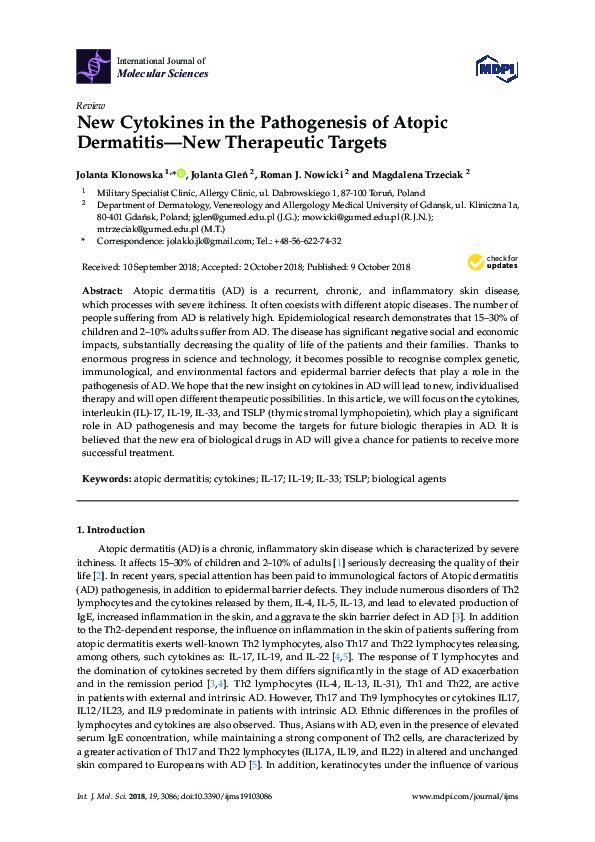(PDF) New Cytokines in the Pathogenesis of Atopic Dermatitis—New ...