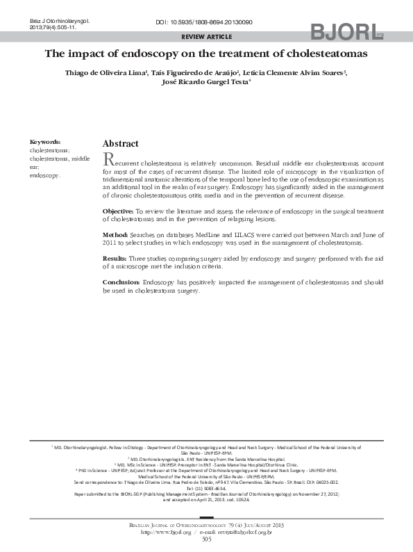 (PDF) The impact of endoscopy on the treatment of cholesteatomas