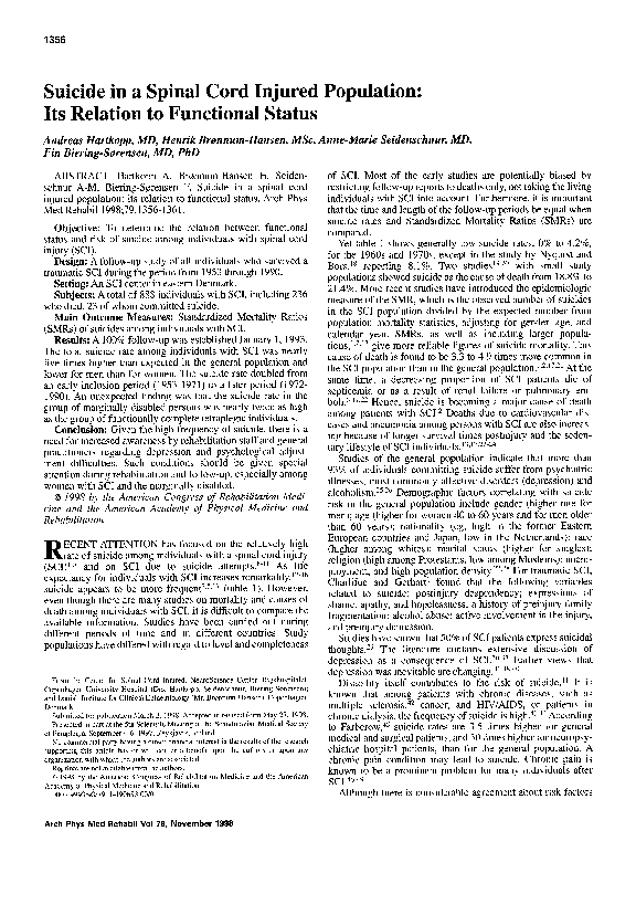 (PDF) Suicide in a spinal cord injured population: Its relation to ...