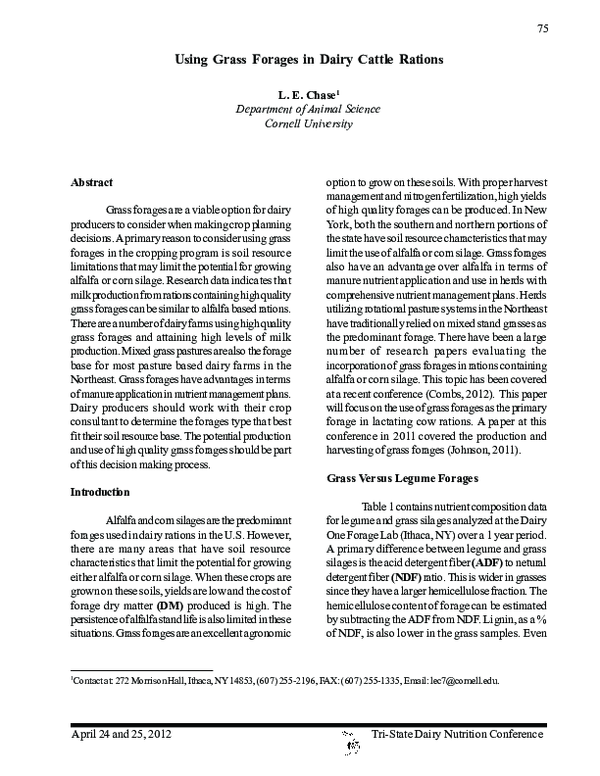 (PDF) Using Grass Forages in Dairy Cattle Rations
