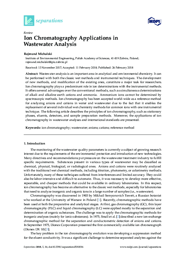 (PDF) Ion Chromatography Applications in Wastewater Analysis Rajmund