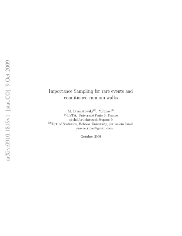 (PDF) Importance Sampling for rare events and conditioned random walks