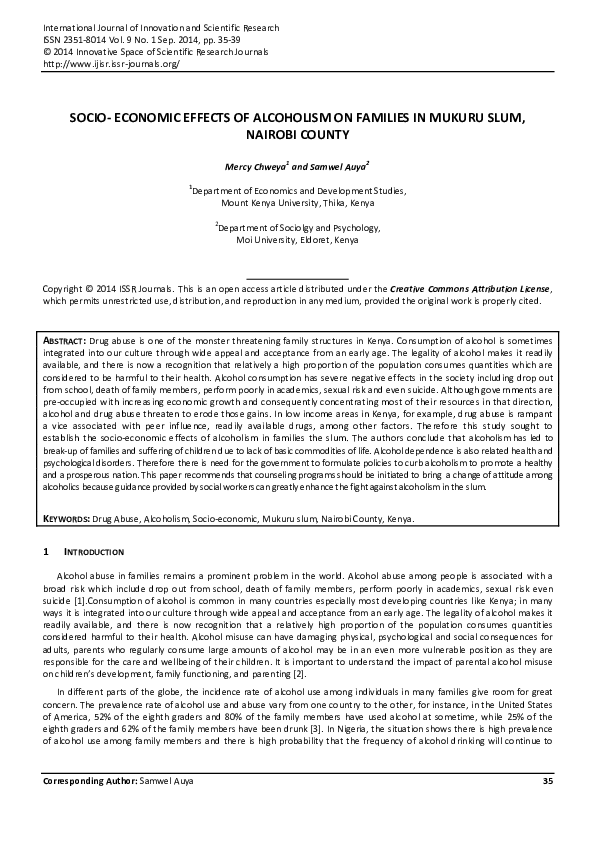 (PDF) Socio- Economic Effects of Alcoholism on Families in Mukuru Slum ...