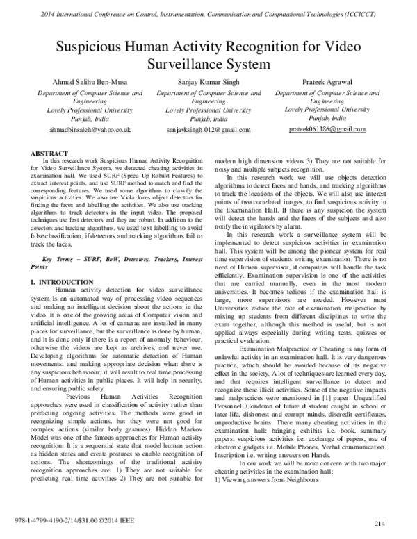 (PDF) Suspicious Human Activity Recognition for Video Surveillance System