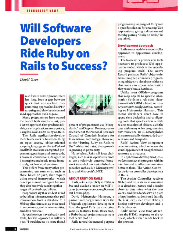 (PDF) Will Software Developers Ride Ruby on Rails to Success?