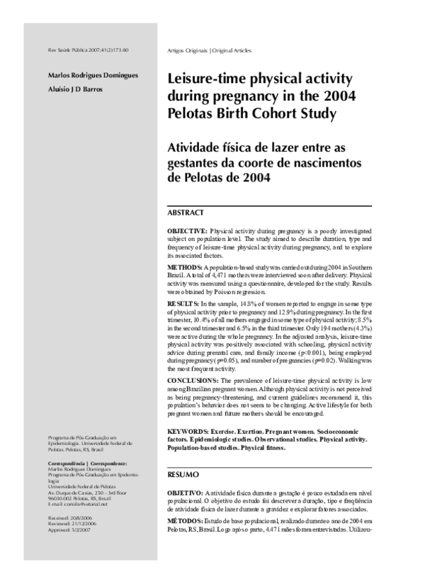 (PDF) Leisure time physical activity during pregnancy and impact on ...