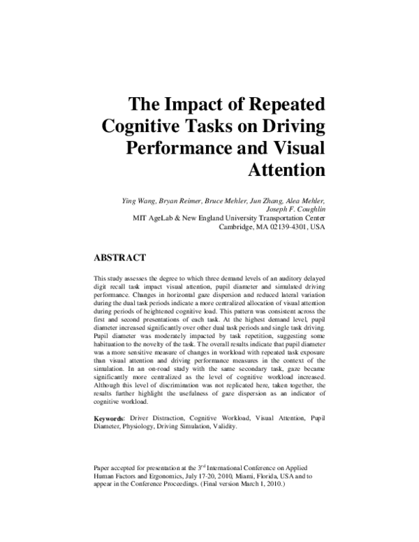 (PDF) The impact of repeated cognitive tasks on driving performance and ...