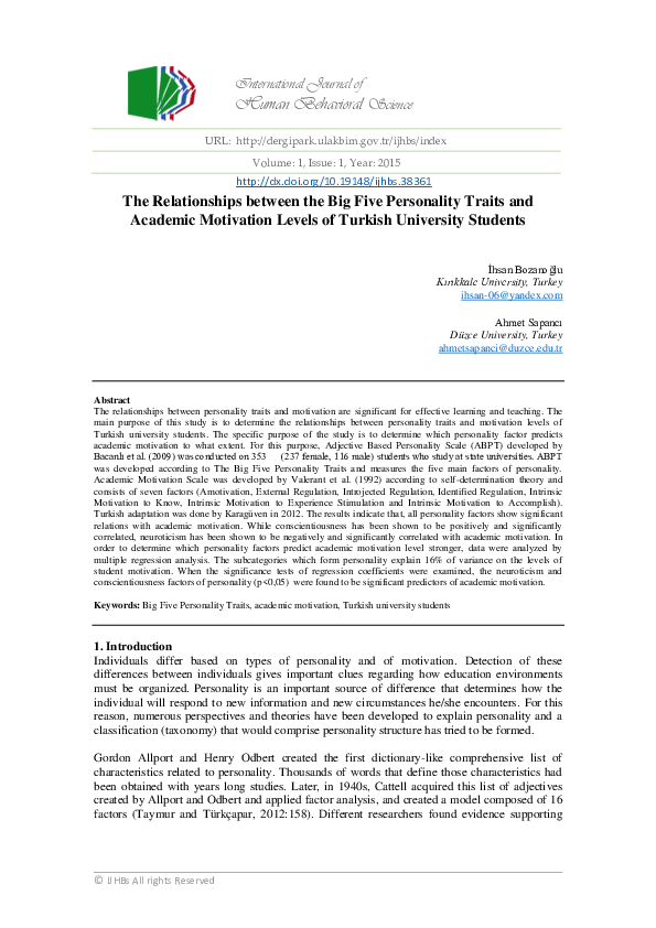 (PDF) The Relationships between the Big Five Personality Traits and ...
