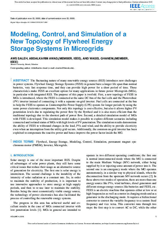 (PDF) Modeling, Control, and Simulation of a New Topology of Flywheel ...
