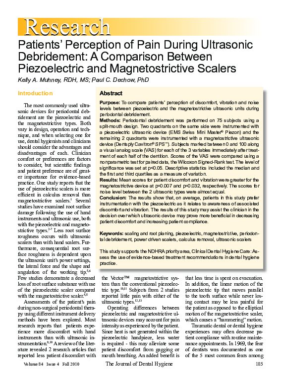 (PDF) Patients' perception of pain during ultrasonic debridement a