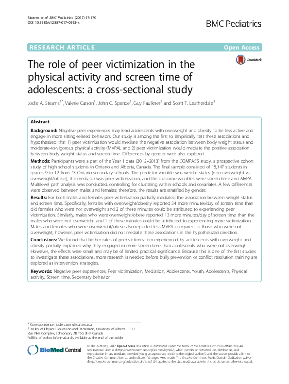 (PDF) The role of peer victimization in the physical activity and ...