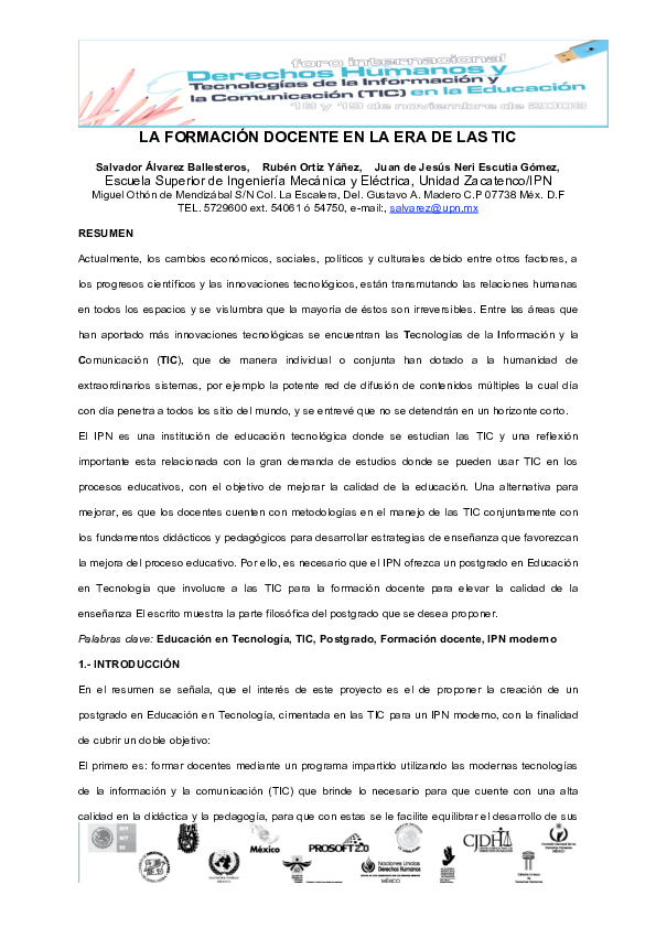 (PDF) La Formación Docente en la Era de las TIC