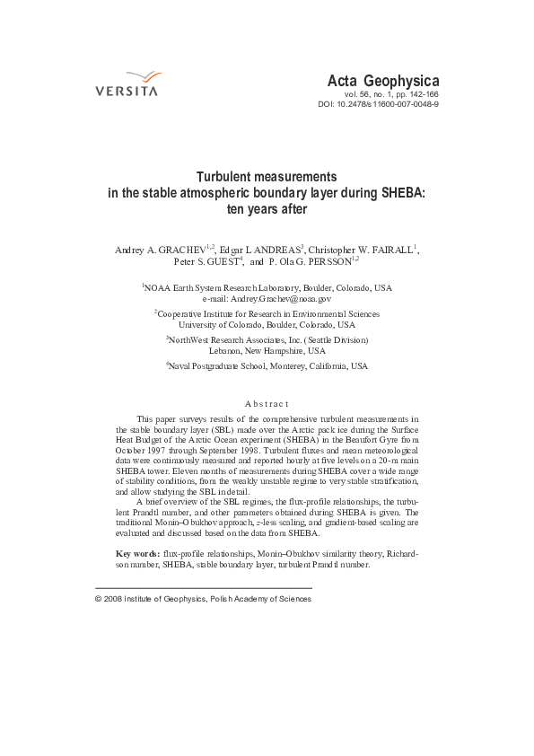 (PDF) Turbulent measurements in the stable atmospheric boundary layer ...