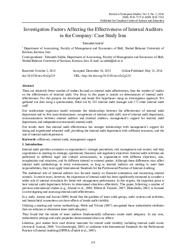 (PDF) Investigation Factors Affecting the Effectiveness of Internal ...
