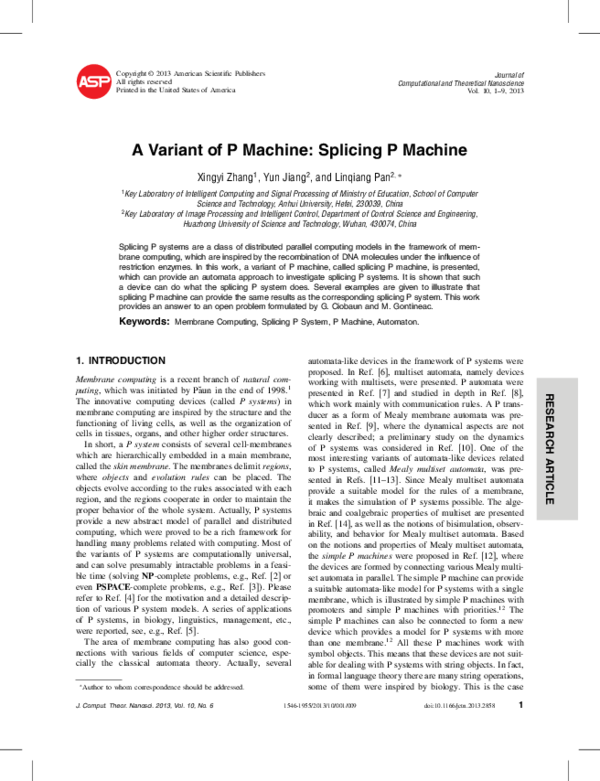 (PDF) A Variant of P Machine: Splicing P Machine