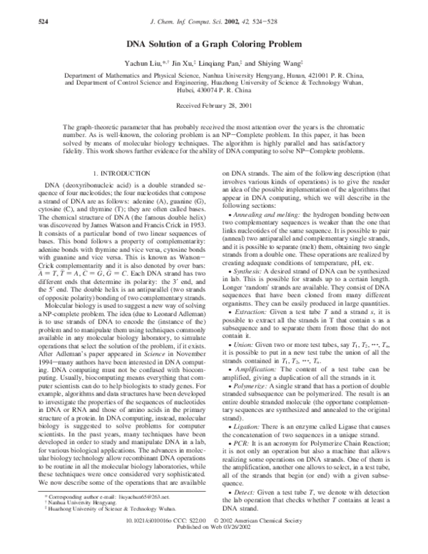 (PDF) DNA Solution of a Graph Coloring Problem