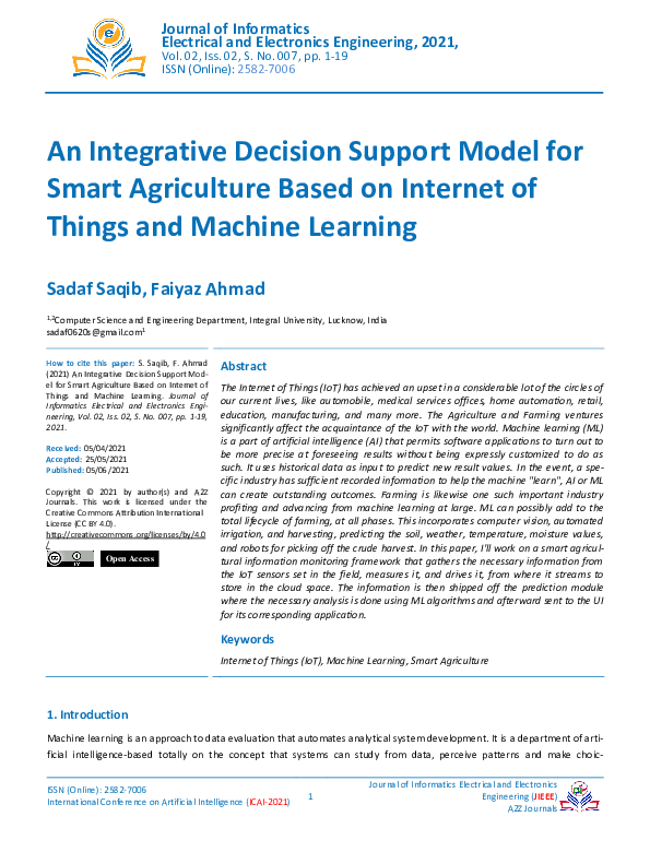 (PDF) An Integrative Decision Support Model for Smart Agriculture Based ...