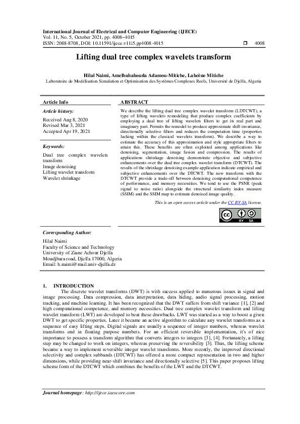 (PDF) Lifting dual tree complex wavelets transform