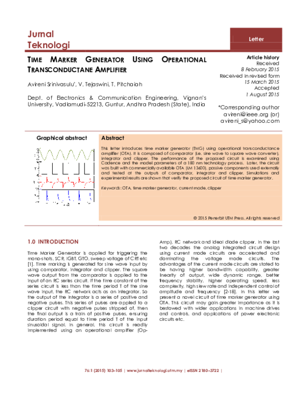 (PDF) Time Marker Generator Using Operational Transconductane Amplifier