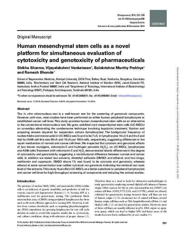 (PDF) Human mesenchymal stem cells as a novel platform for simultaneous ...