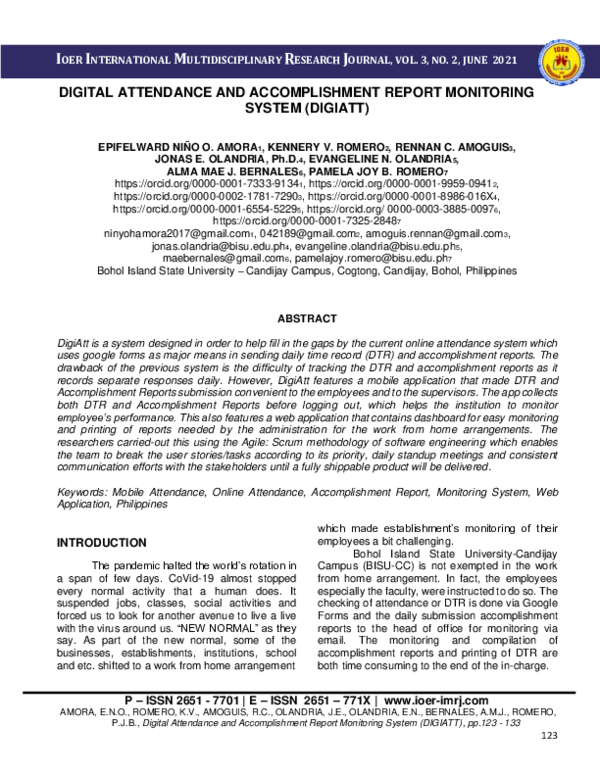  PDF DIGITAL ATTENDANCE AND ACCOMPLISHMENT REPORT MONITORING SYSTEM 
