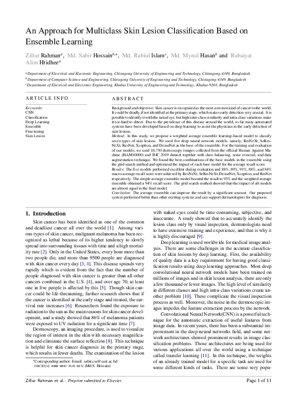 (PDF) An Approach for Multiclass Skin Lesion Classification Based on ...