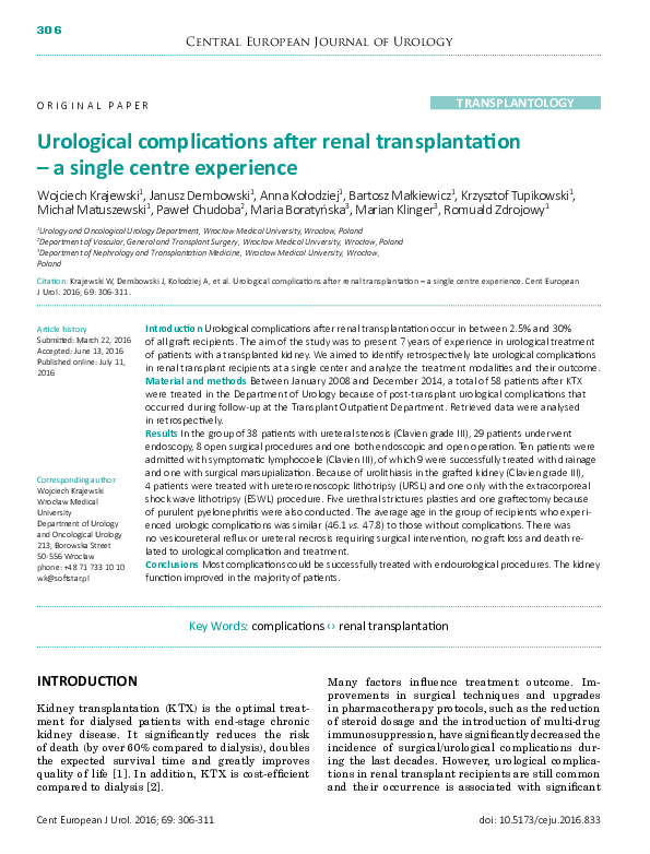 (PDF) Urological complications after renal transplantation: A single ...