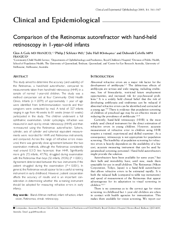 (PDF) Comparison of the Retinomax autorefractor with handheld