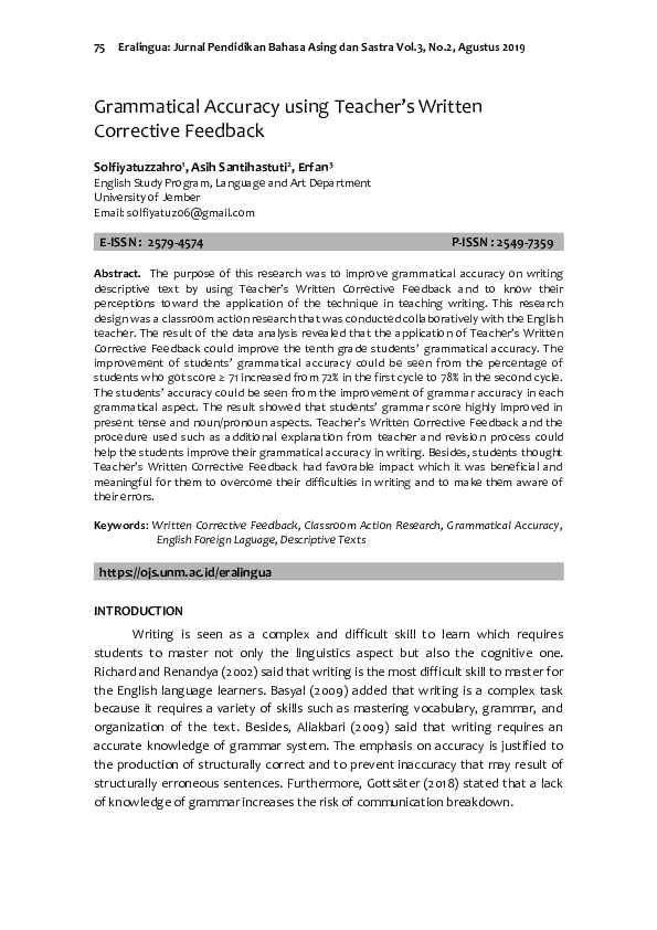 (PDF) Grammatical Accuracy using Teacher’s Written Corrective Feedback