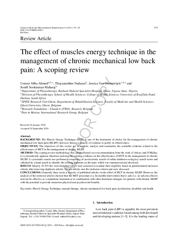 (PDF) The effect of muscles energy technique in the management of