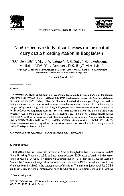 (PDF) A retrospective study of calf losses on the central dairy cattle ...