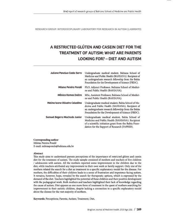 (PDF) A Restricted Glúten and Casein Diet for the Treatment of Autism ...