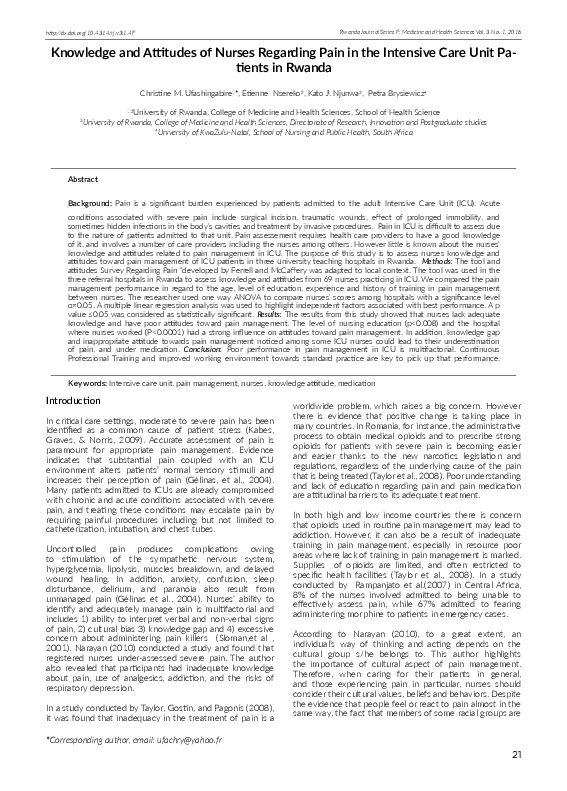 (PDF) Knowledge and attitudes of nurses regarding pain in the intensive ...