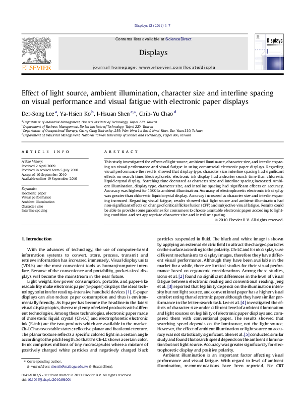 (PDF) Effect of light source, ambient illumination, character size and ...
