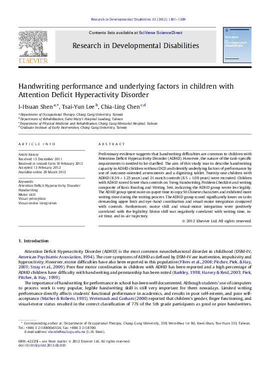 (PDF) Handwriting performance and underlying factors in children with ...