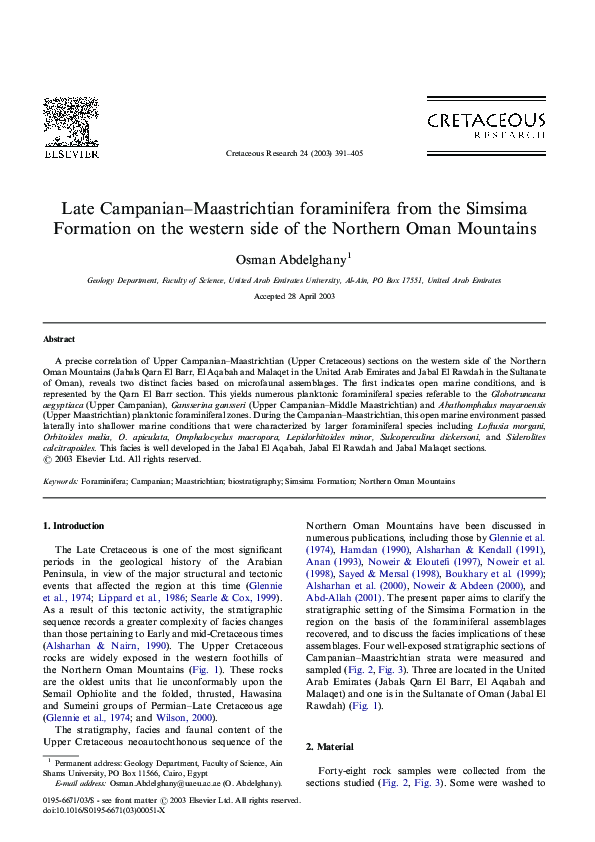 (PDF) Late Campanian–Maastrichtian foraminifera from the Simsima ...