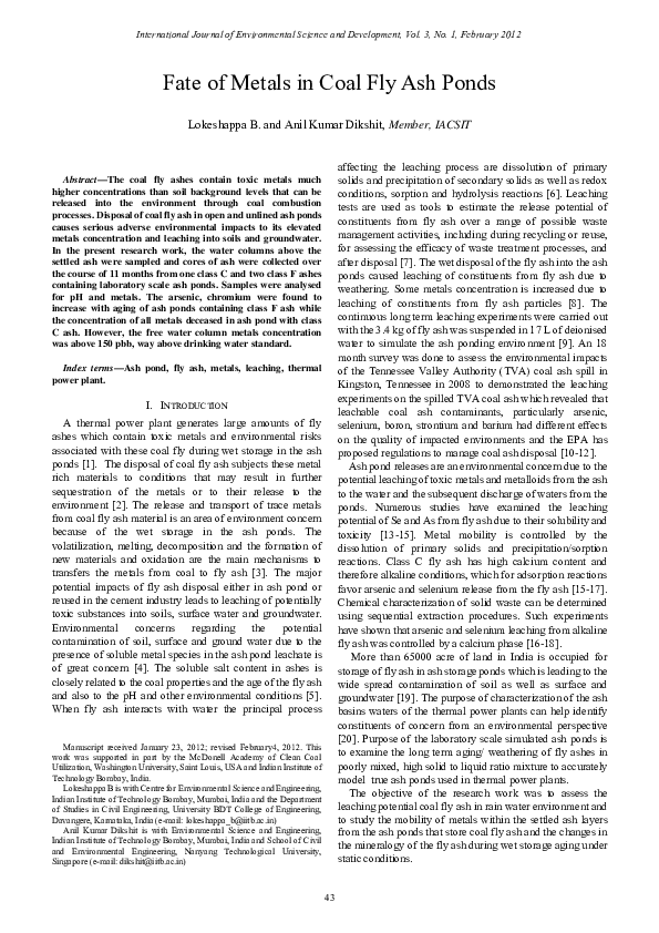 (PDF) Fate of Metals in Coal Fly Ash Ponds