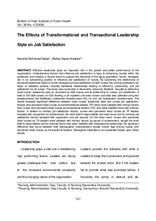 (PDF) The Effects of Transformational and Transactional Leadership ...