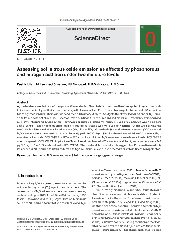 (PDF) Assessing soil nitrous oxide emission as affected by phosphorus ...