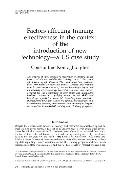 (PDF) Factors Affecting Training Effectiveness in the Context of the ...