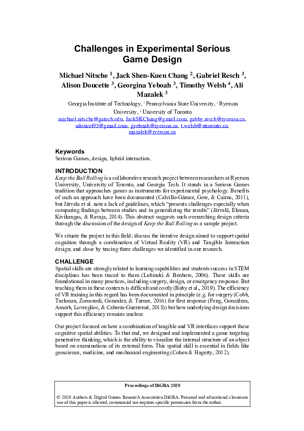 (PDF) Challenges in Experimental Serious Game Design