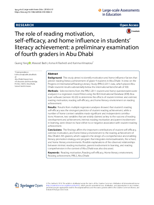 (PDF) The role of reading motivation, self-efficacy, and home influence ...