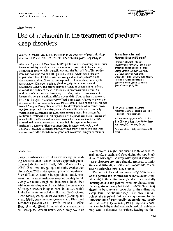 (PDF) Use of melatonin in the treatment of paediatric sleep disorders