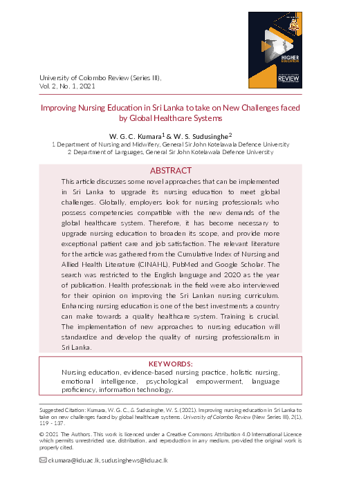 (PDF) Improving Nursing Education in Sri Lanka to take on New ...