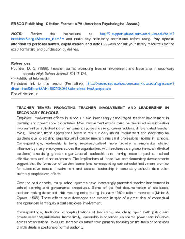 (PDF) Teacher teams: promoting teacher involvement and leadership in ...