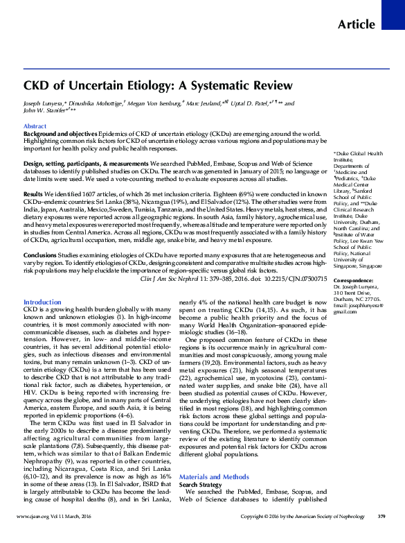 (PDF) CKD of Uncertain Etiology: A Systematic Review