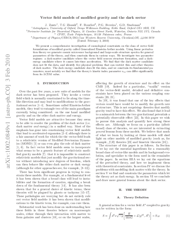 (PDF) Vector field models of modified gravity and the dark sector