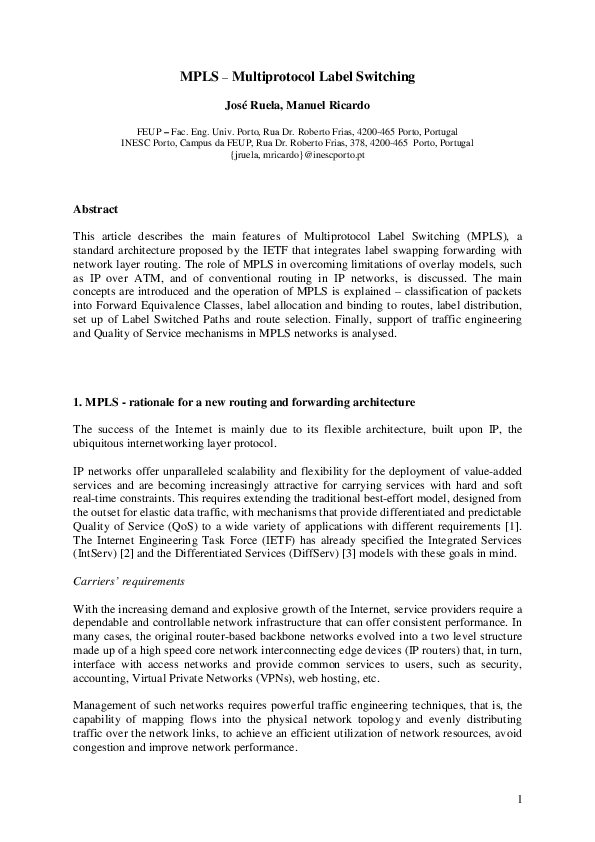 (PDF) MPLS — Multiprotocol Label Switching