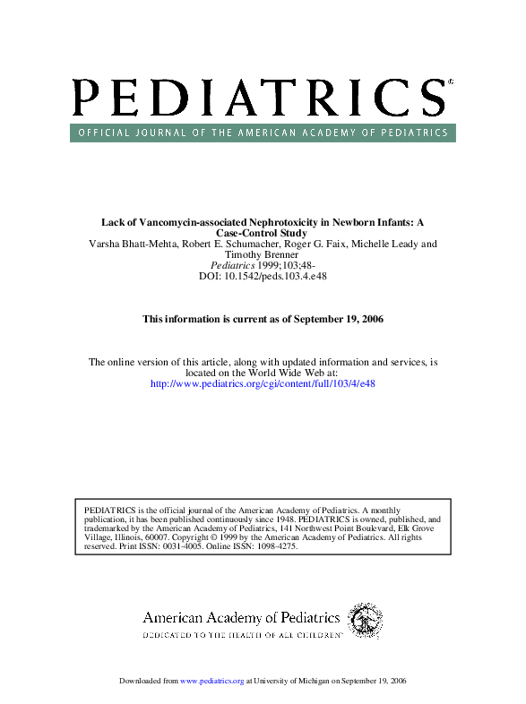 (PDF) Lack of Vancomycin-associated Nephrotoxicity in Newborn Infants: A